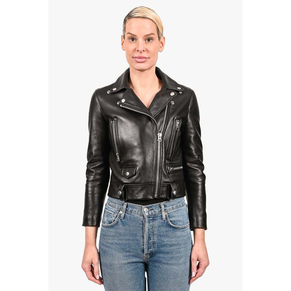 Acne Studios Black Leather Moto Jacket Size 36